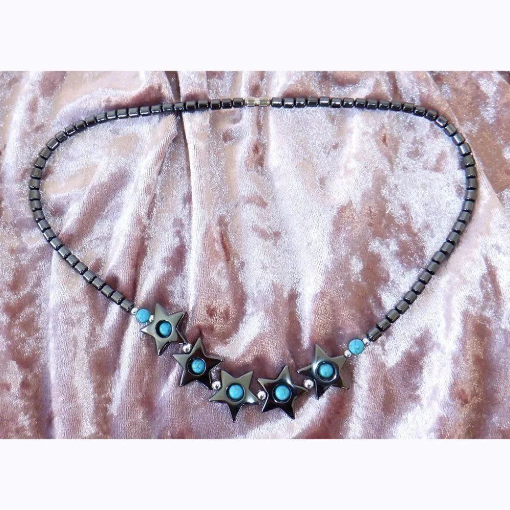 NWOT Hematite & Turquoise Stars necklace